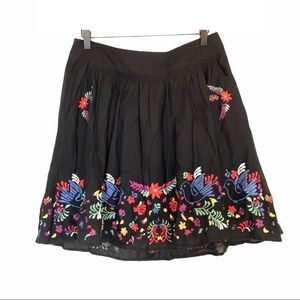 H&M Mexican Style Embroidered Black Skater Skirt